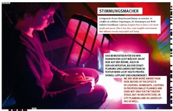 Doppelseite, die die Beschreibung des Kompetenzfeldes Lighting-Design eröffnet.